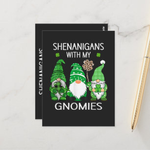 St Patricks Day Lucky Shamrock Leopard Gnomes  Postcard