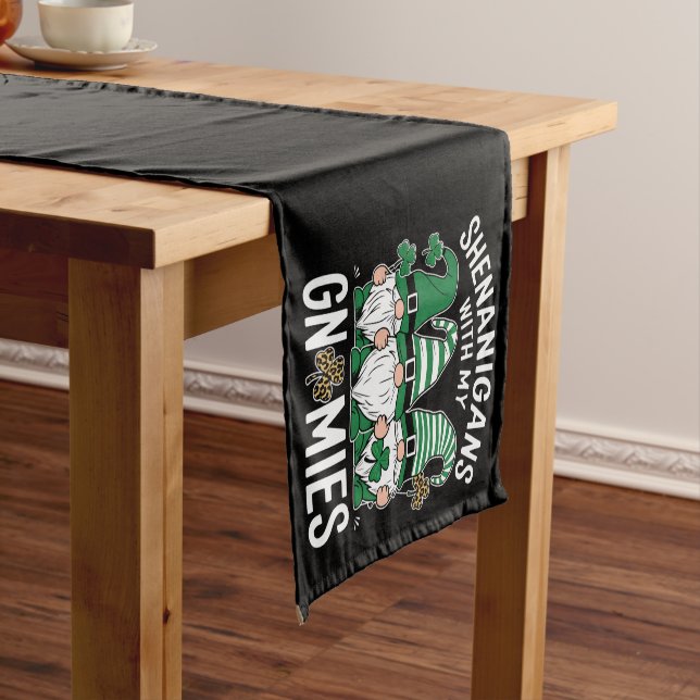 St Patricks Day Lucky Shamrock Leopard Gnomes  Short Table Runner (In Situ)
