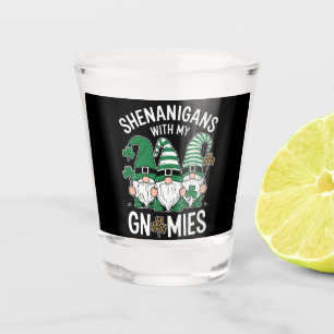 St Patricks Day Lucky Shamrock Leopard Gnomes  Shot Glass