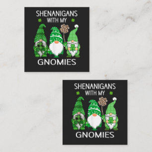 St Patricks Day Lucky Shamrock Leopard Gnomes Square Business Card