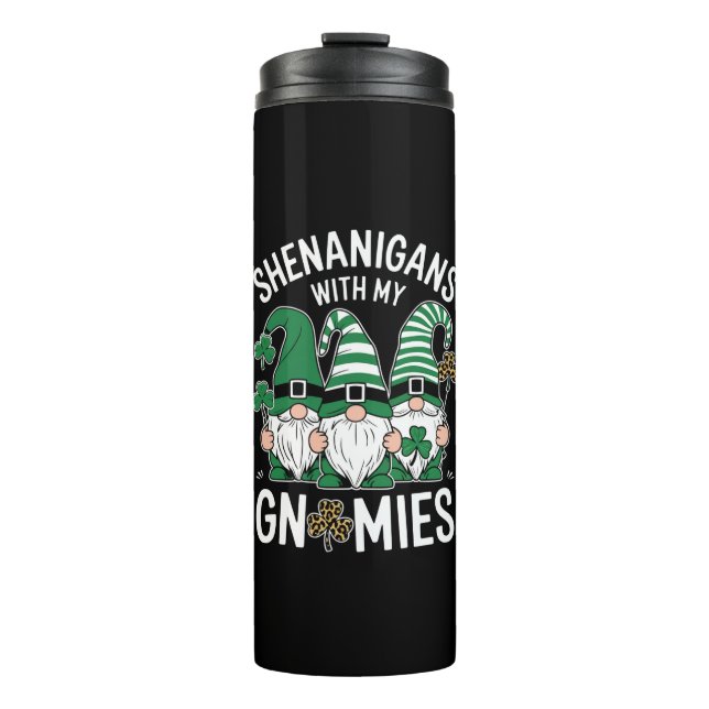St Patricks Day Lucky Shamrock Leopard Gnomes  Thermal Tumbler (Front)