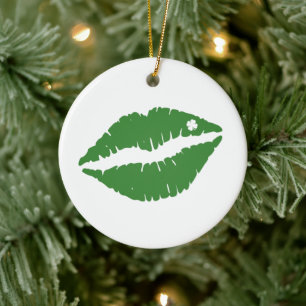St Patrick's Day Lucky Shamrock Lips Irish Ceramic Ornament