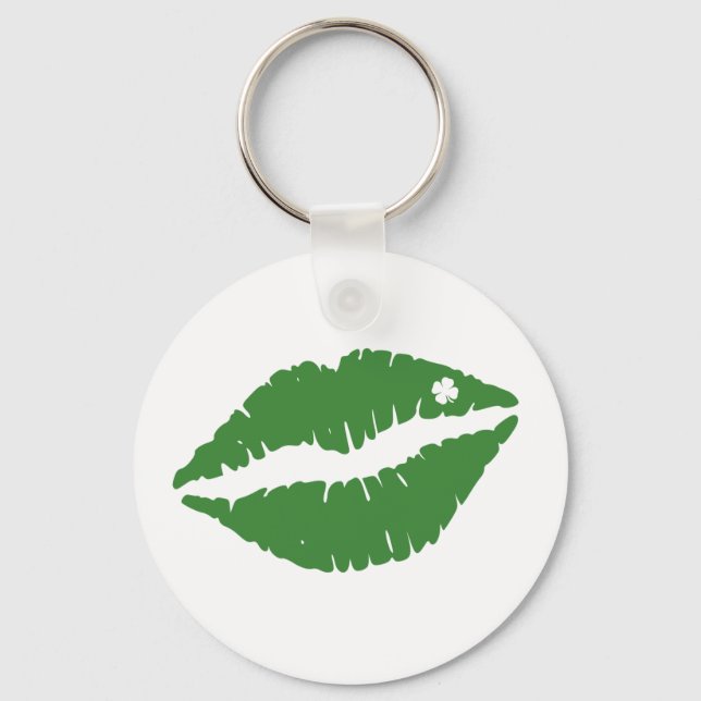 St Patrick's Day Lucky Shamrock Lips Irish Keychain (Front)
