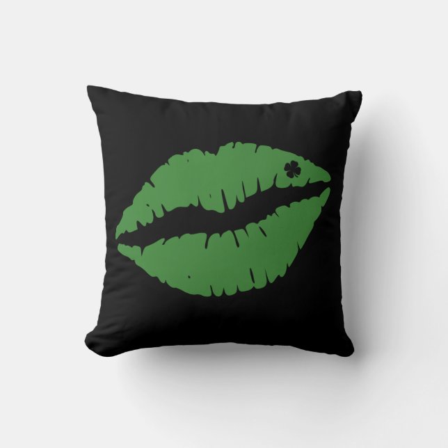 St Patrick's Day Lucky Shamrock Lips Irish Throw Pillow (Front)