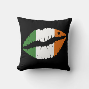 St Patrick's Day Lucky Shamrock Lips Irish Throw Pillow