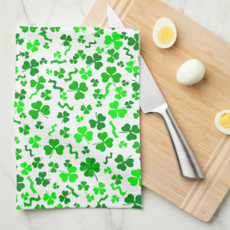 St Patrick's Day Lucky Shamrocks Confetti Pattern Kitchen Towel