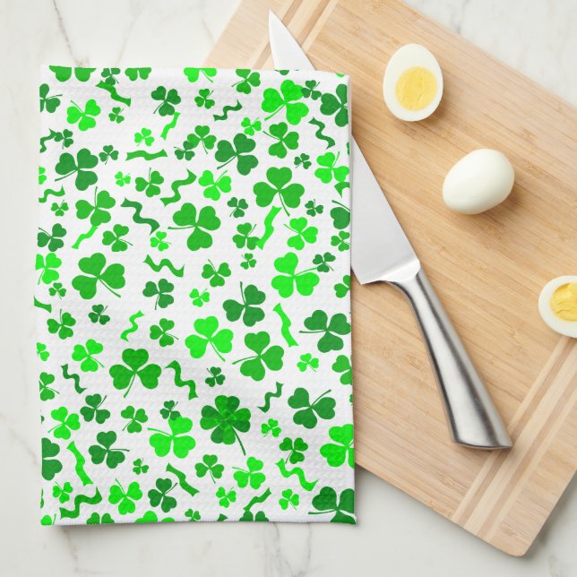 St Patrick's Day Lucky Shamrocks Confetti Pattern Kitchen Towel (Quarter Fold)