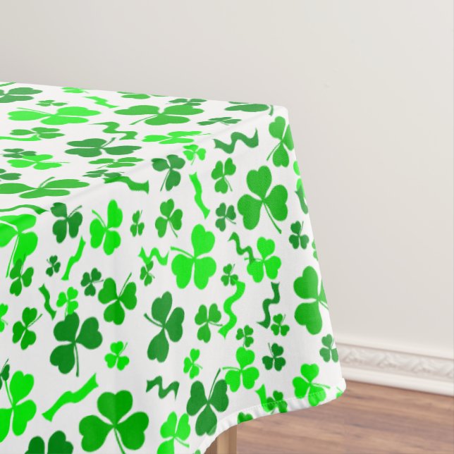 St Patrick's Day Lucky Shamrocks Confetti Pattern Tablecloth (In Situ)