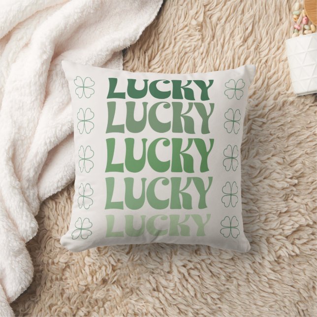St Patrick's Day Lucky Stack and Shamrocks  Throw Pillow (Blanket)