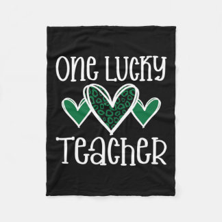 St. Patricks Day Lucky Teacher Leopard Print Heart Fleece Blanket