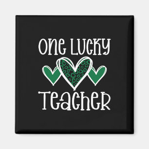 St. Patricks Day Lucky Teacher Leopard Print Heart Magnet