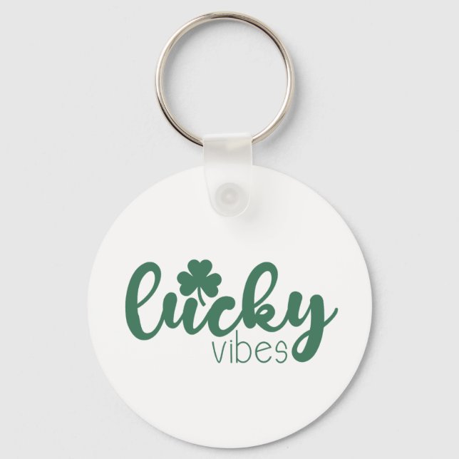 St. Patrick's Day Lucky Vibes with Green Clover Keychain (Front)