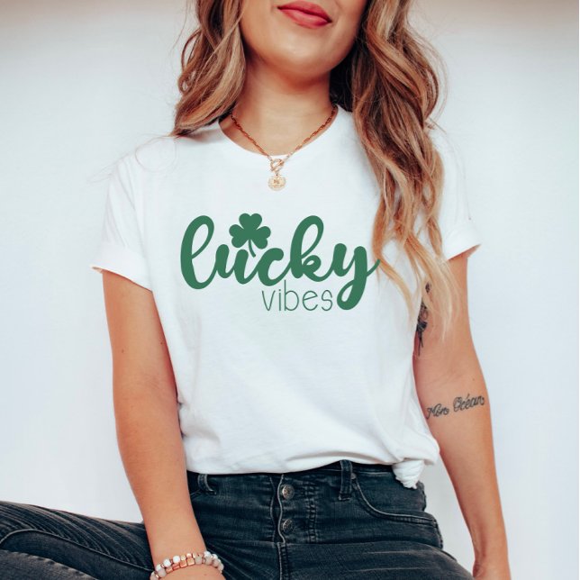 St. Patrick's Day Lucky Vibes with Green Clover T-Shirt (Creator Uploaded)