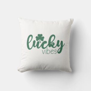 St. Patrick's Day Lucky Vibes with Green Clover Throw Pillow