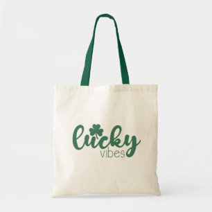 St. Patrick's Day Lucky Vibes with Green Clover Tote Bag