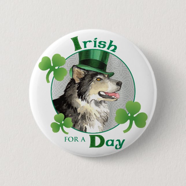 St. Patrick's Day Malemute 2 Inch Round Button (Front)