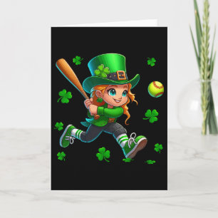 St. Patrick's Day Man Playing Softll Shamrocks Pla Card