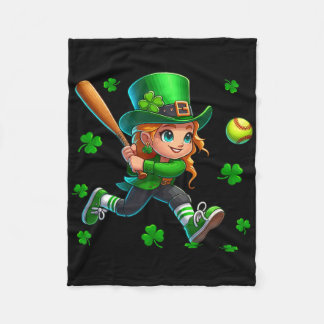 St. Patrick's Day Man Playing Softll Shamrocks Pla Fleece Blanket