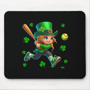 St. Patrick's Day Man Playing Softll Shamrocks Pla Mouse Pad