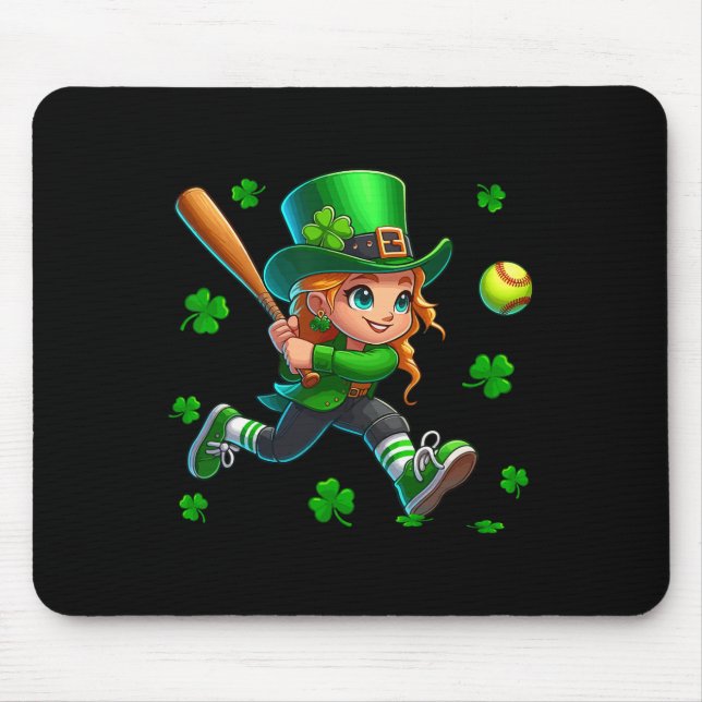 St. Patrick's Day Man Playing Softll Shamrocks Pla Mouse Pad (Front)