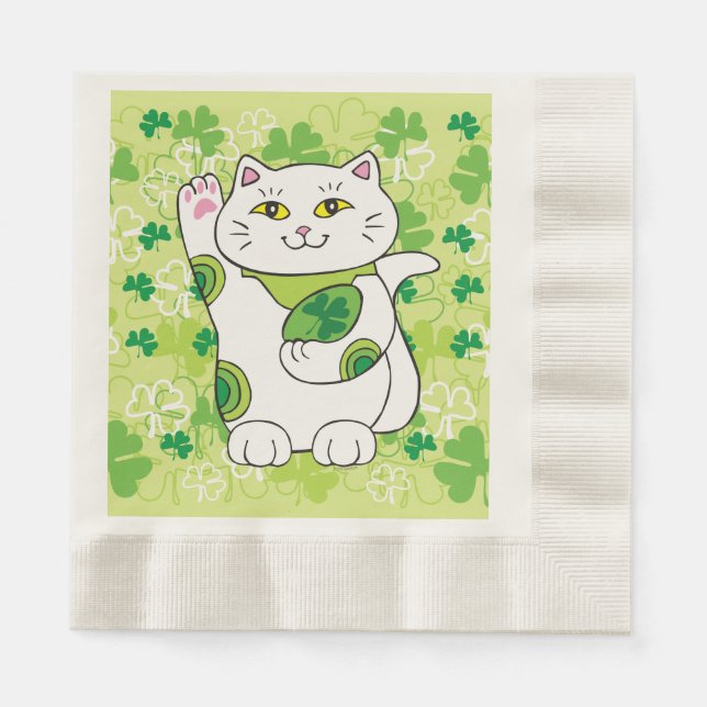 St. Patrick's Day Maneki Neko (Lucky Cat) Napkin (Front)