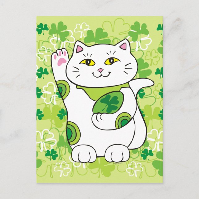 St. Patrick's Day Maneki Neko (Lucky Cat) Postcard (Front)