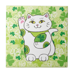 St. Patrick's Day Maneki Neko (Lucky Cat) Tile