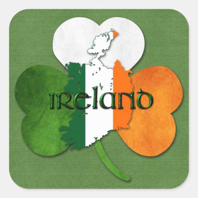 St. Patrick's Day Map of Ireland/Clover Square Sticker (Front)