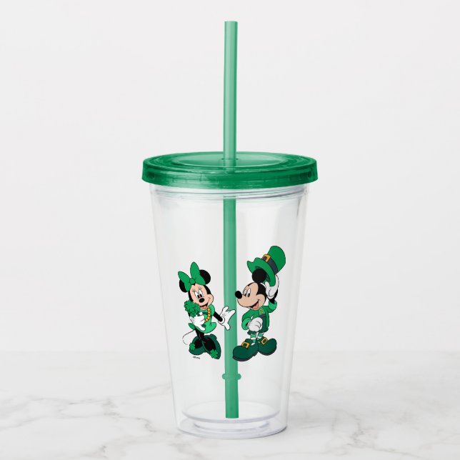 St. Patrick's Day Mickey and Minnie Acrylic Tumbler (Front)