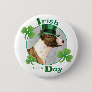 St. Patrick's Day Mini Bull Terrier 2 Inch Round Button