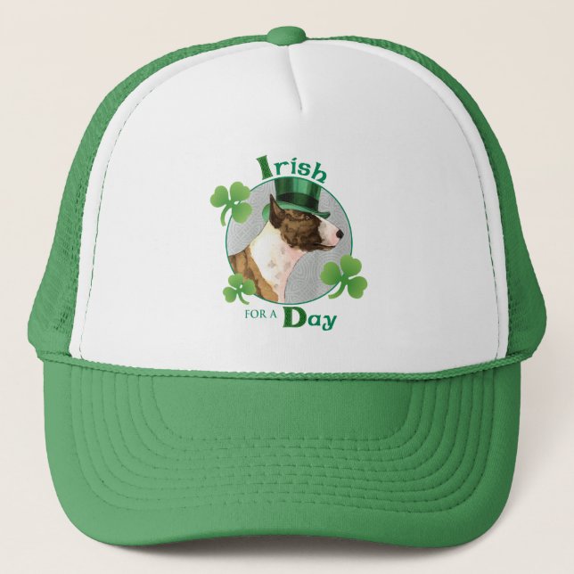St. Patrick's Day Mini Bull Terrier Trucker Hat (Front)