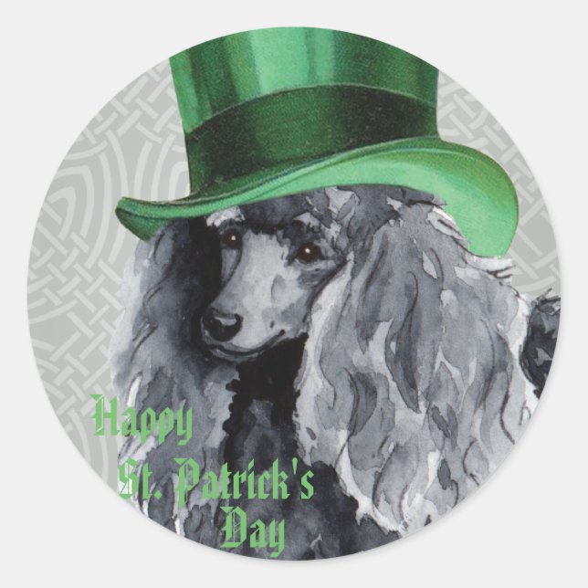 St. Patrick's Day Miniature Poodle Classic Round Sticker (Front)