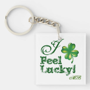 St. Patrick's Day Monogram I Feel Lucky, Shamrock Keychain