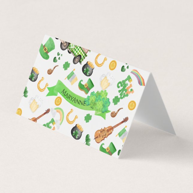 St. Patrick's day Monogram Lucky Tented Place Card (Front)