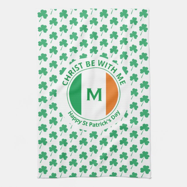 St Patricks Day Monogram Name Shamrock Kitchen Towel (Vertical)