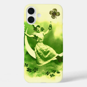 ST PATRICK'S  DAY MOON LADY WITH SHAMROCKS iPhone 16 PLUS CASE