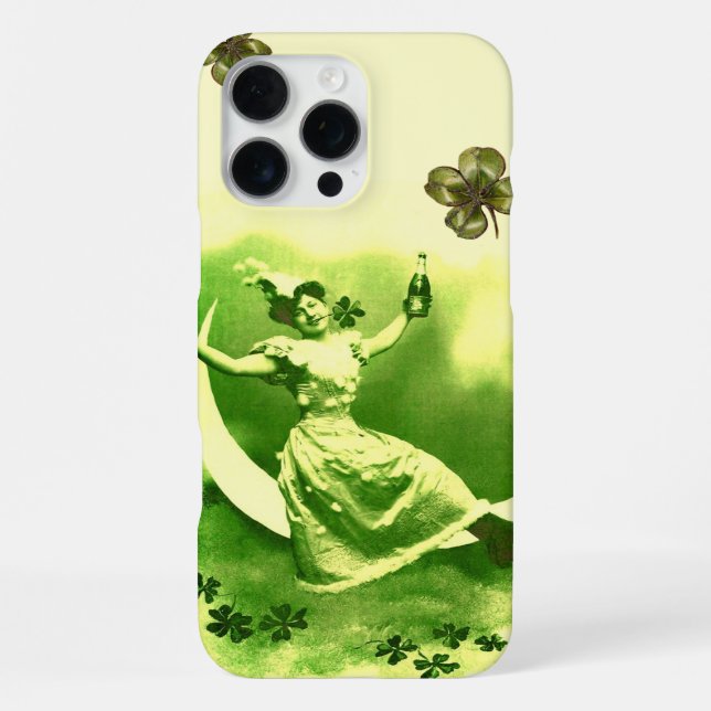 ST PATRICK'S  DAY MOON LADY WITH SHAMROCKS iPhone CASE (Back)