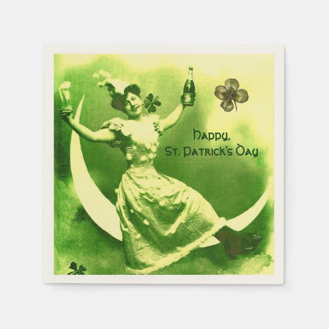 ST PATRICK'S DAY MOON LADY WITH SHAMROCKS MONOGRAM NAPKIN (Front)