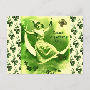 ST PATRICK'S  DAY MOON LADY WITH SHAMROCKS POSTCARD