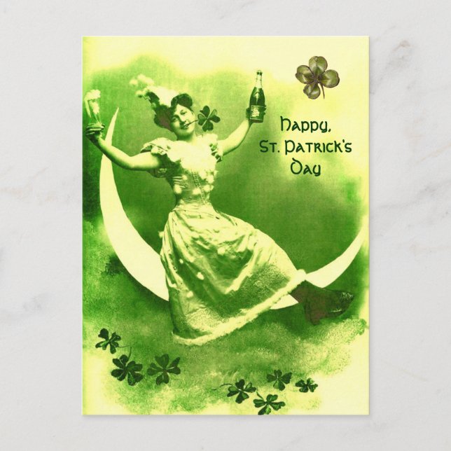 ST PATRICK'S  DAY MOON LADY WITH SHAMROCKS POSTCARD (Front)
