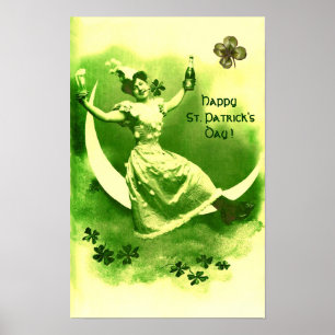ST PATRICK'S DAY MOON LADY WITH SHAMROCKS POSTER