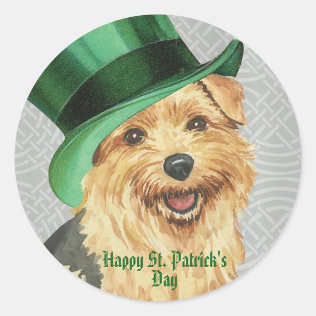 St. Patrick's Day Norfolk Terrier Classic Round St Sticker (Front)