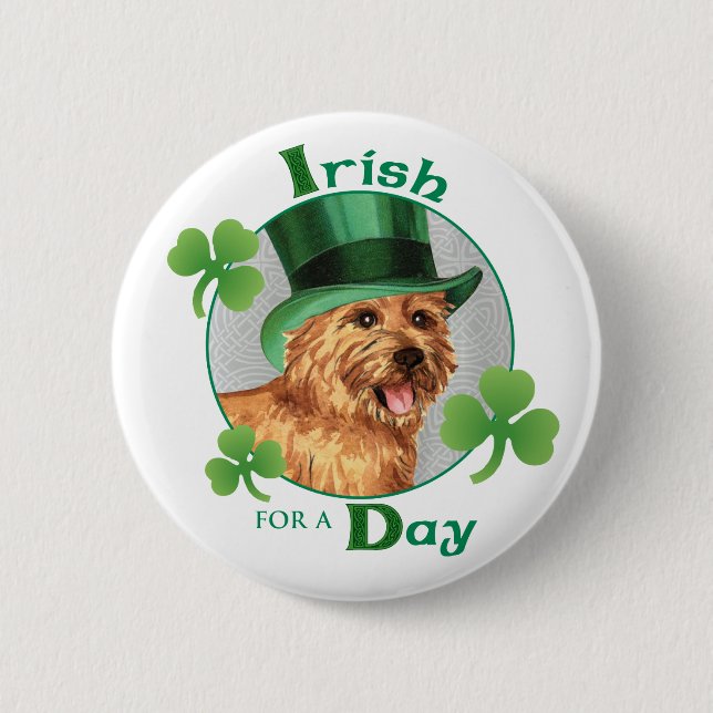 St. Patrick's Day Norwich Terrier 2 Inch Round Button (Front)