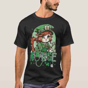 St Patricks Day Nurse Cat Leprechaun Lucky Green P T-Shirt