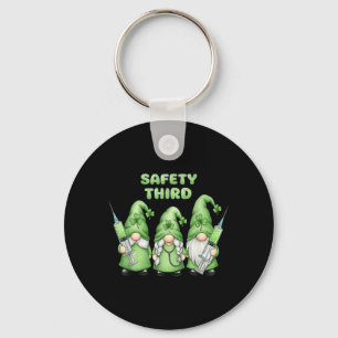 St Patricks Day Nurse Gnomes Safety Third Medical Keychain