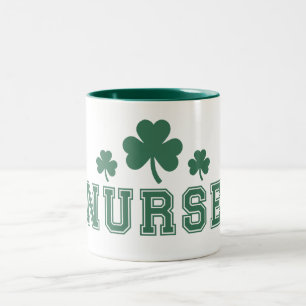 St Patricks Day Nurse Shamrock Wrap Around Two-Tone Coffee Mug
