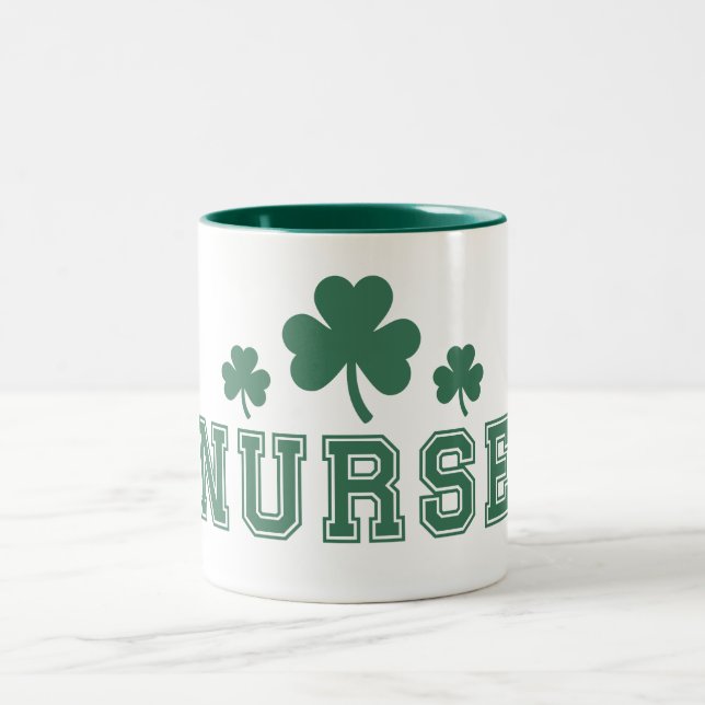 St Patricks Day Nurse Shamrock Wrap Around Two-Tone Coffee Mug (Center)