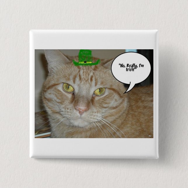 St. Patrick's Day Orange Tabby Cat 2 Inch Square Button (Front)