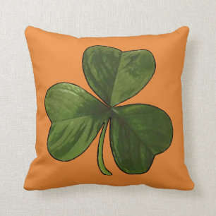 St Patrick's Day Outlined Irish Shamrock Throw Pillow