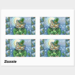 ST. PATRICK'S DAY OWL, 4 LEAF CLOVER LEPRECHAUN STICKER
